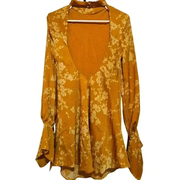 Free People Aries Floral Mini Dress Golden Yellow Size S/P #085 - Picture 4 of 6